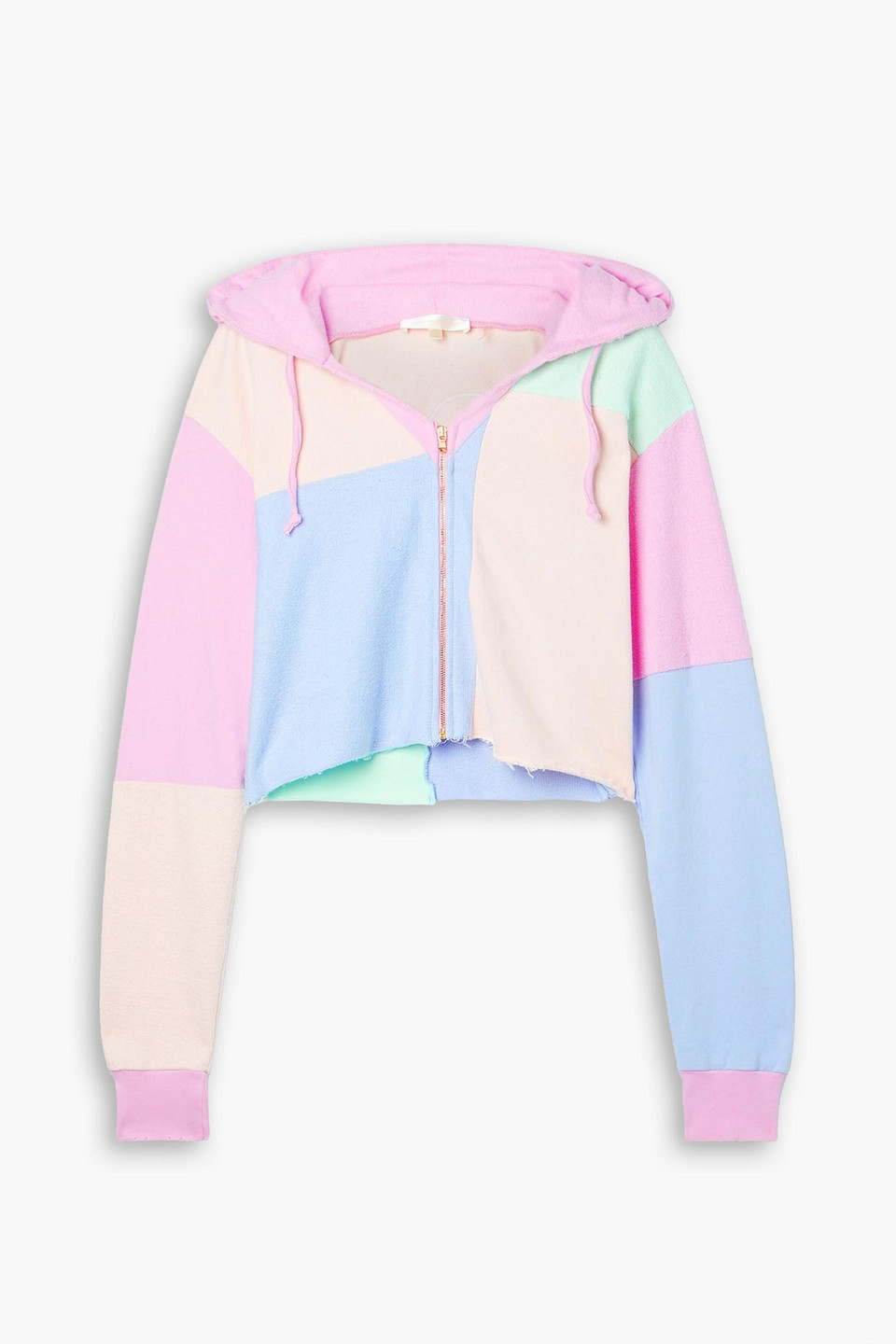 Loveshackfancy Alden Cropped Patchwork Terry Hoodie In Multicolor