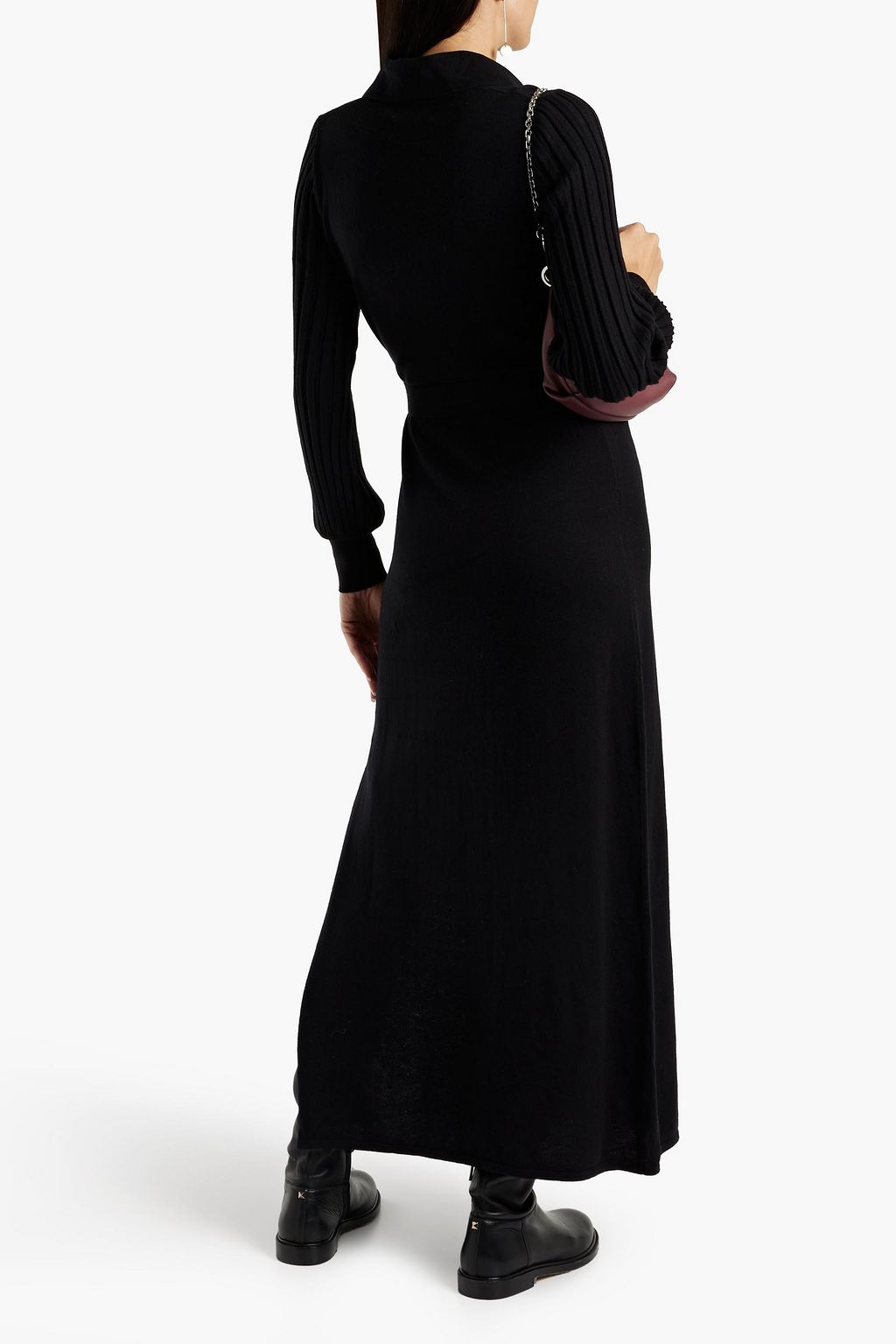 NICHOLAS Belted ribbed wool and cotton-blend midi dress