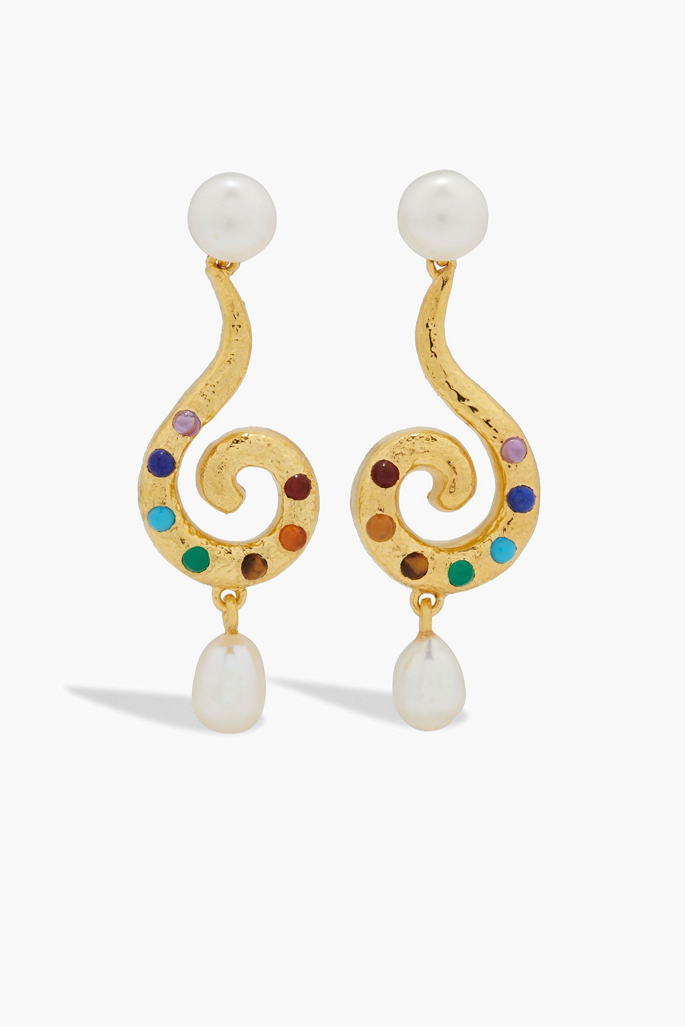 Pamela Love Hammered Gold-plated Multi-stone Earrings