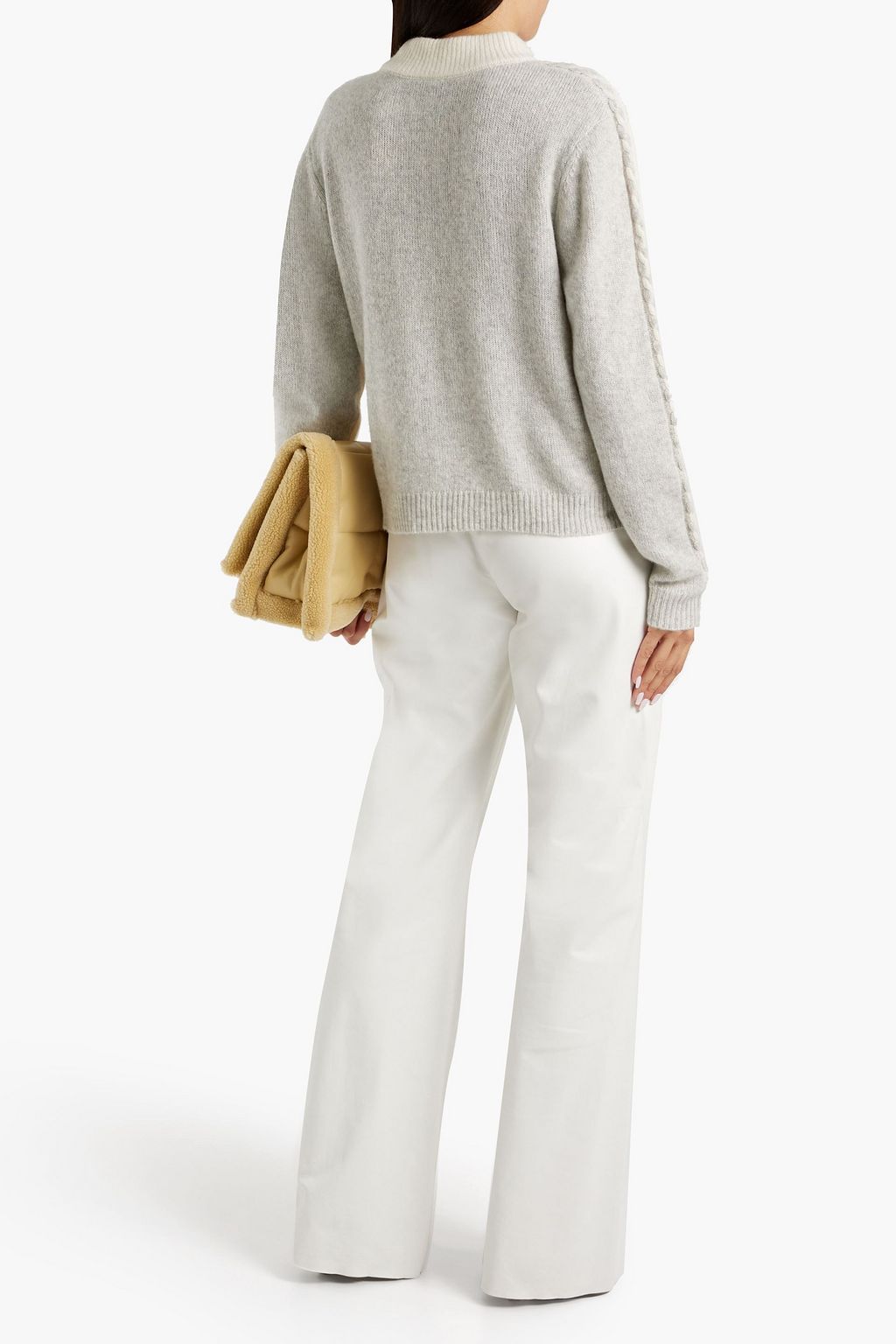 ADAM LIPPES Two-tone cable-knit cashmere and silk-blend sweater