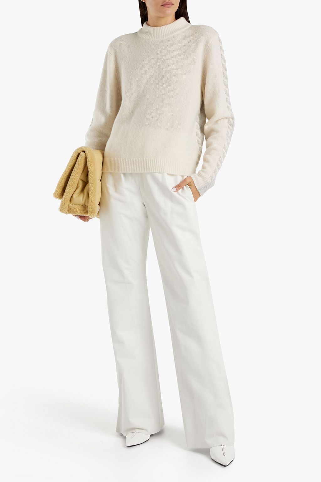 ADAM LIPPES Two-tone cable-knit cashmere and silk-blend sweater