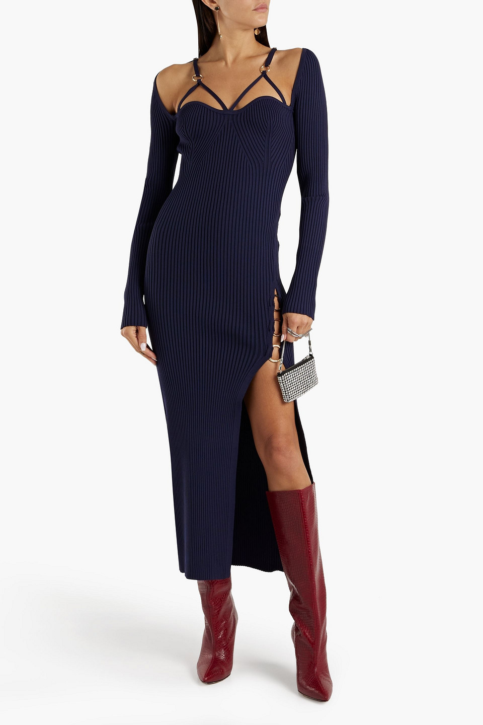  Nicholas - Midikleid Aus Rippstrick Mit Ringdetails - Blau - Xl 