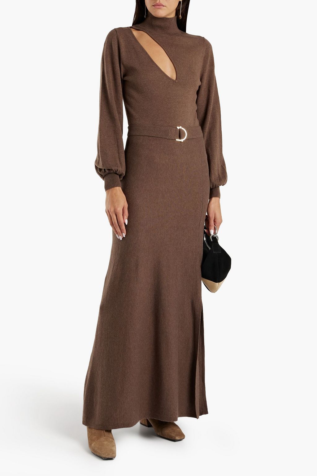NICHOLAS Cutout wool and cotton-blend turtleneck maxi dress