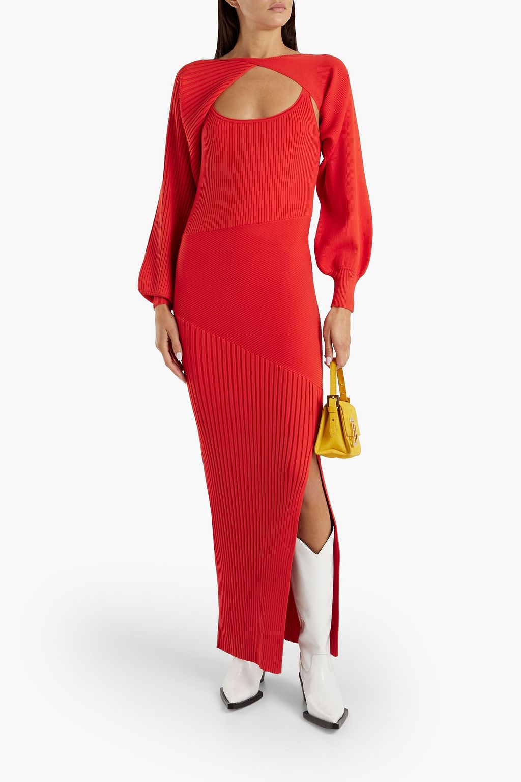NICHOLAS Layered cutout ribbed-knit maxi dress