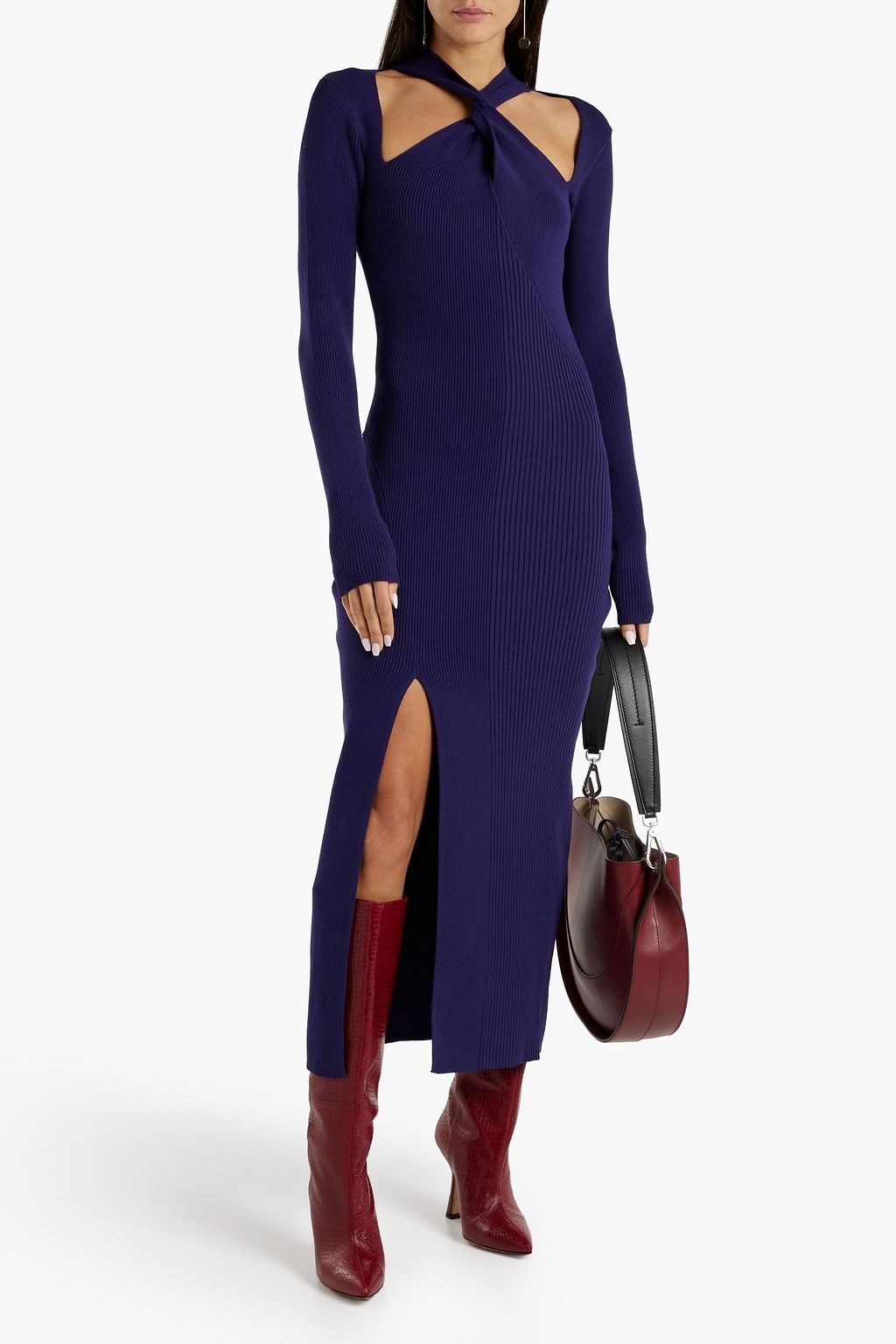 NICHOLAS Cutout twisted ribbed-knit midi dress
