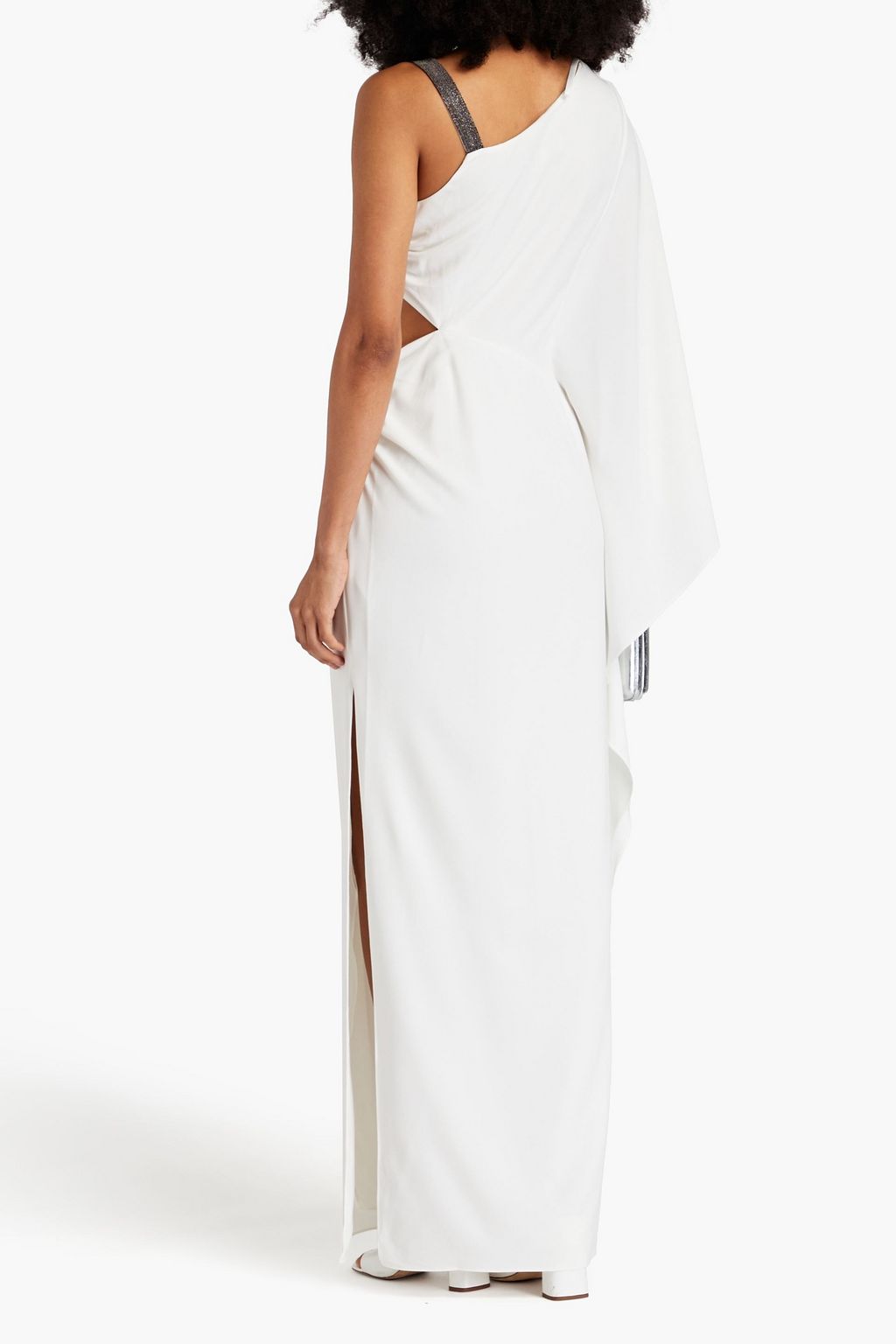 HALSTON クレープ ロングドレス ワンスリーブ ドレープ入り