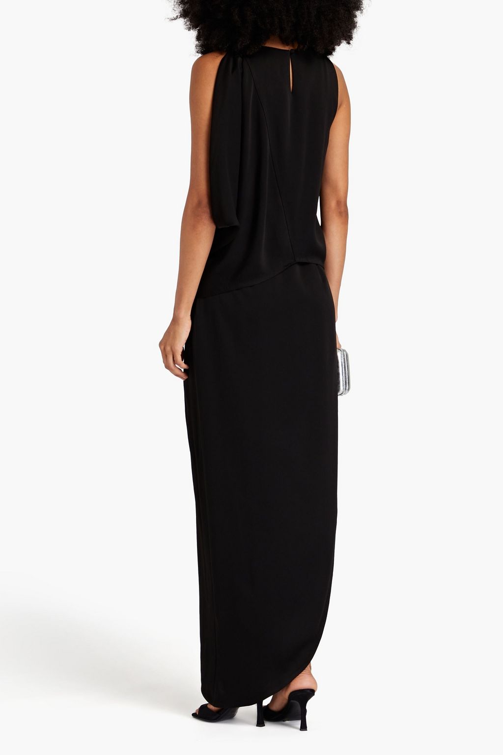 HALSTON Asymmetric draped satin maxi dress