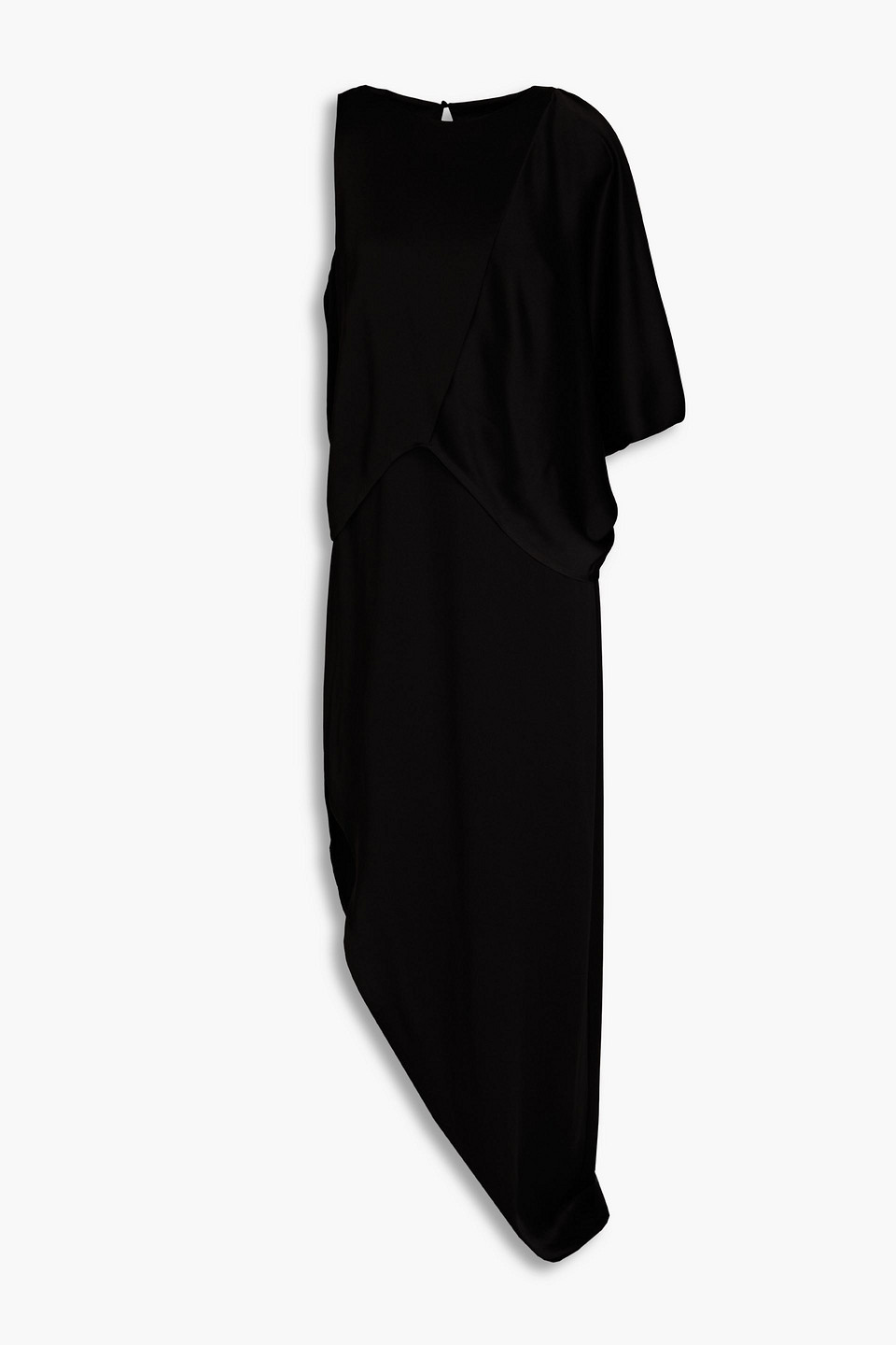 Halston Asymmetric Draped Satin Maxi Dress In Black