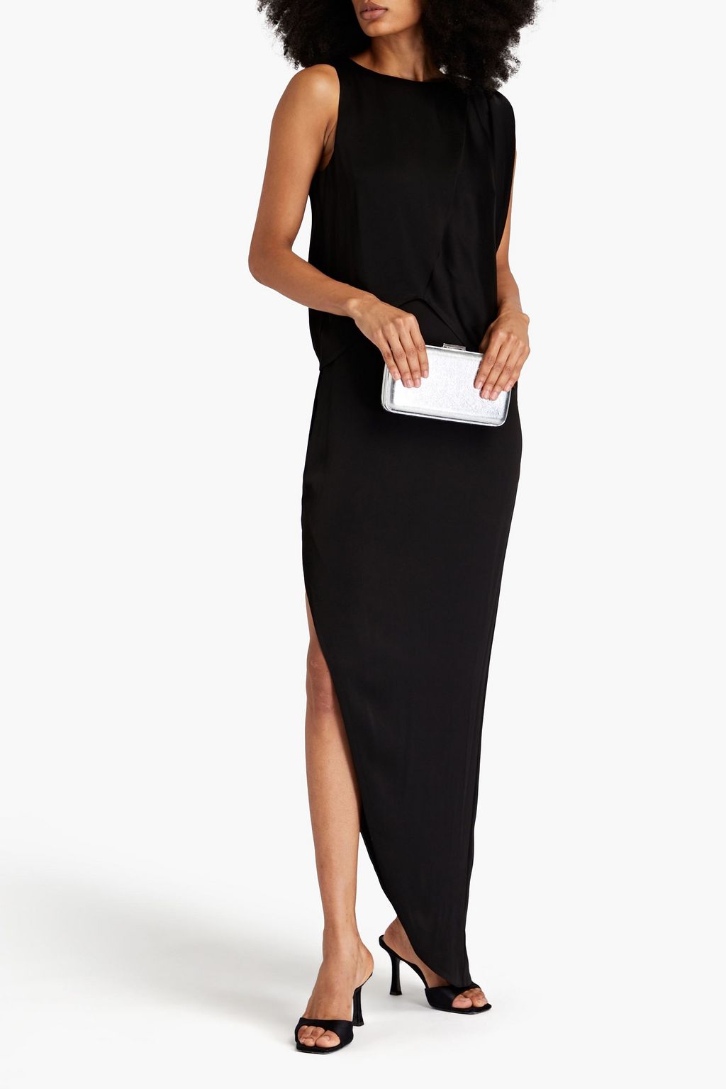 HALSTON Asymmetric draped satin maxi dress