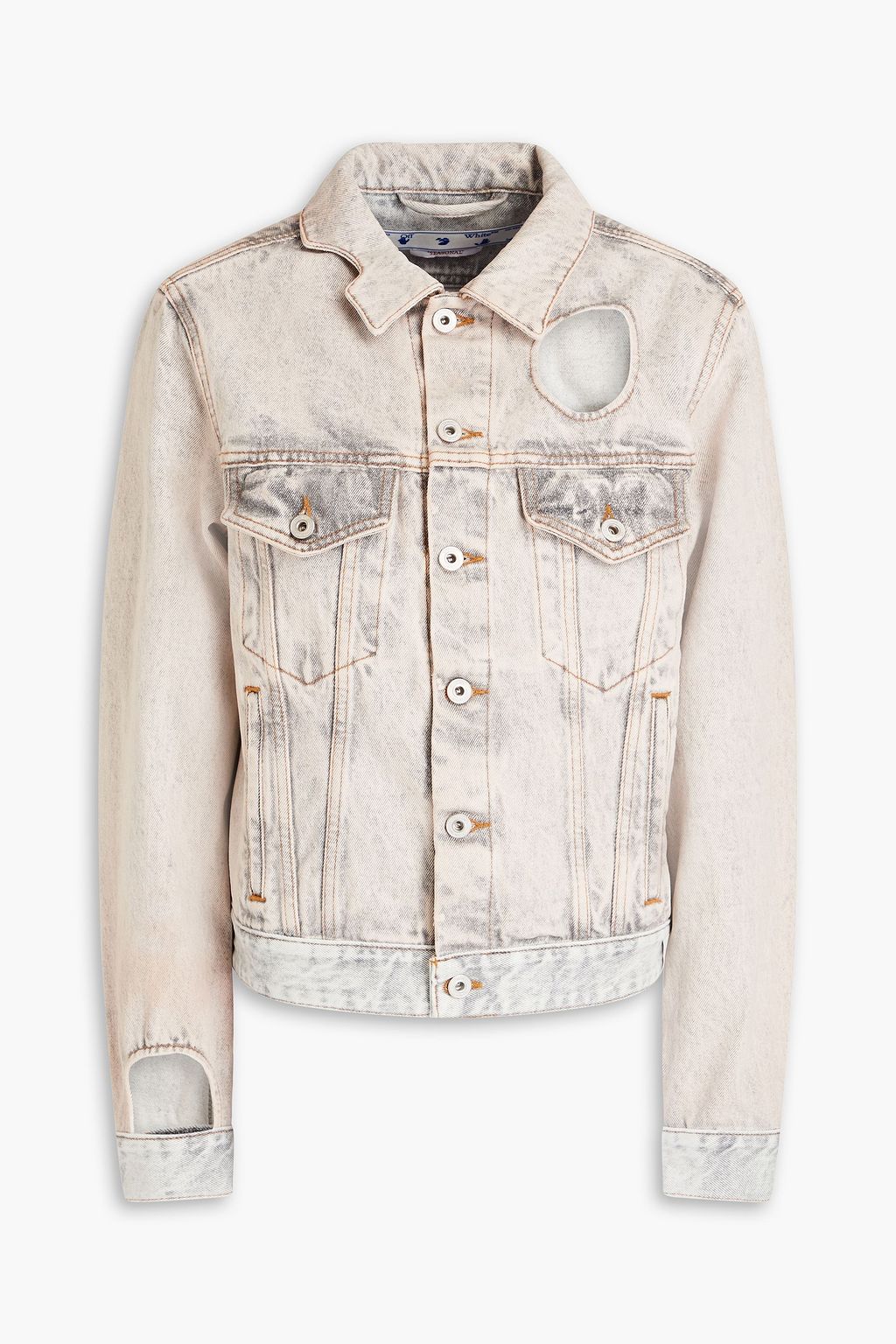 OFF WHITE Meteor cutout bleached denim jacket THE OUTNET