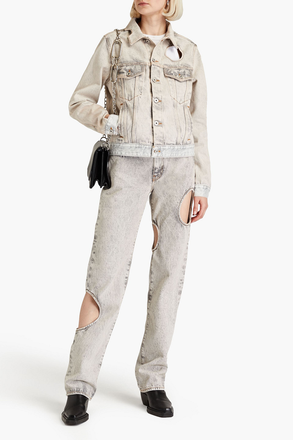  Off-white - Meteor Gebleichte Jeansjacke Mit Cut-outs - Grau - It 36 