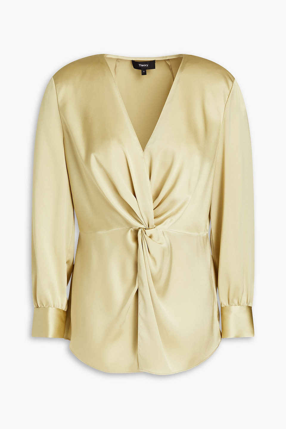 Theory Twist-front Satin Blouse In Lime Green