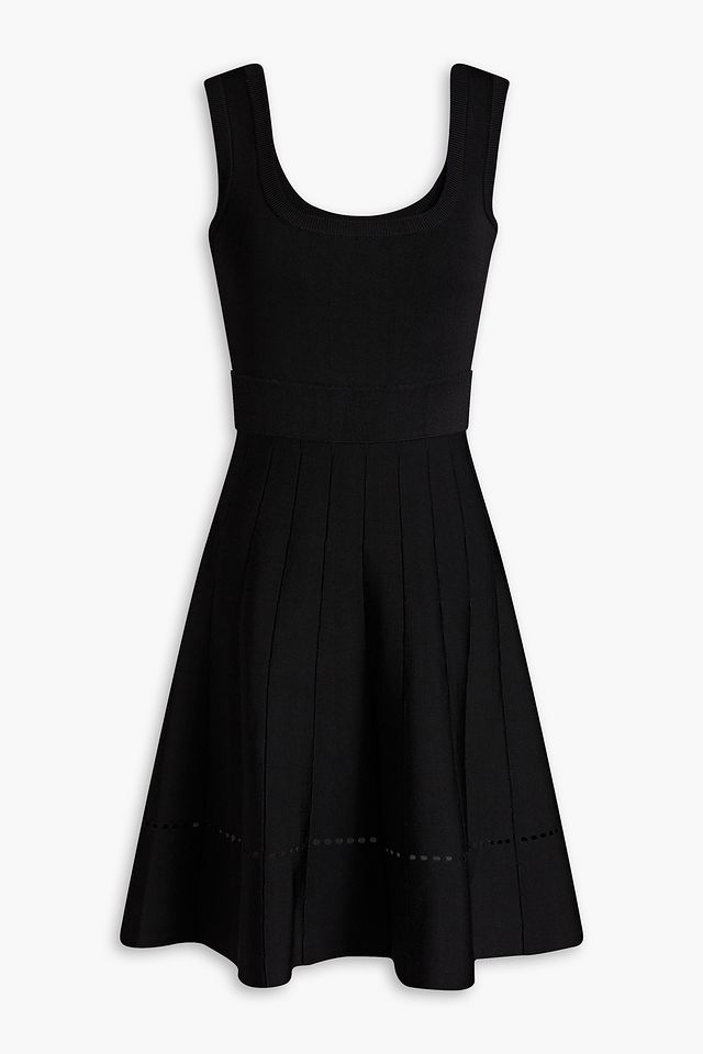 Flared laser-cut bandage mini dress
