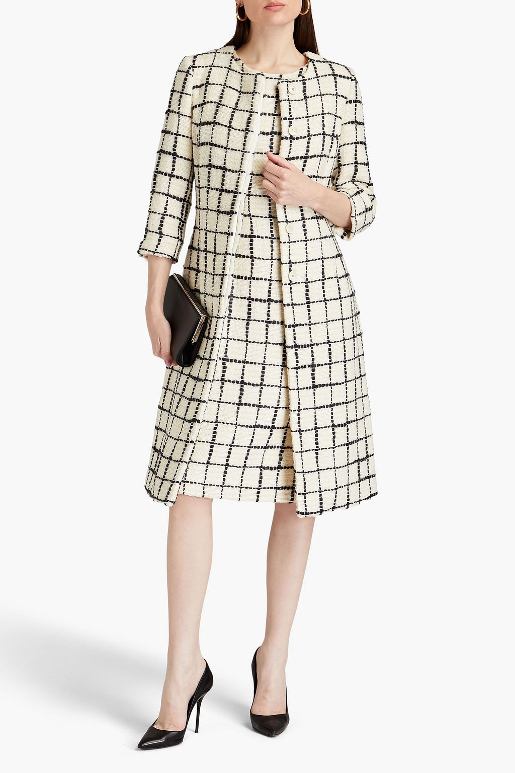 OSCAR DE LA RENTA 체크 울 혼방 트위드 코트