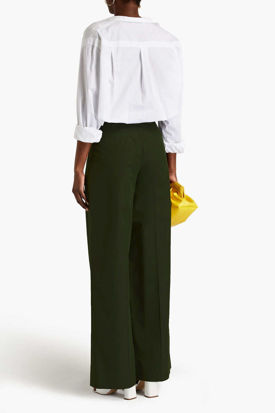 Shop Oscar De La Renta Cotton-blend Twill Wide-leg Pants In Forest Green