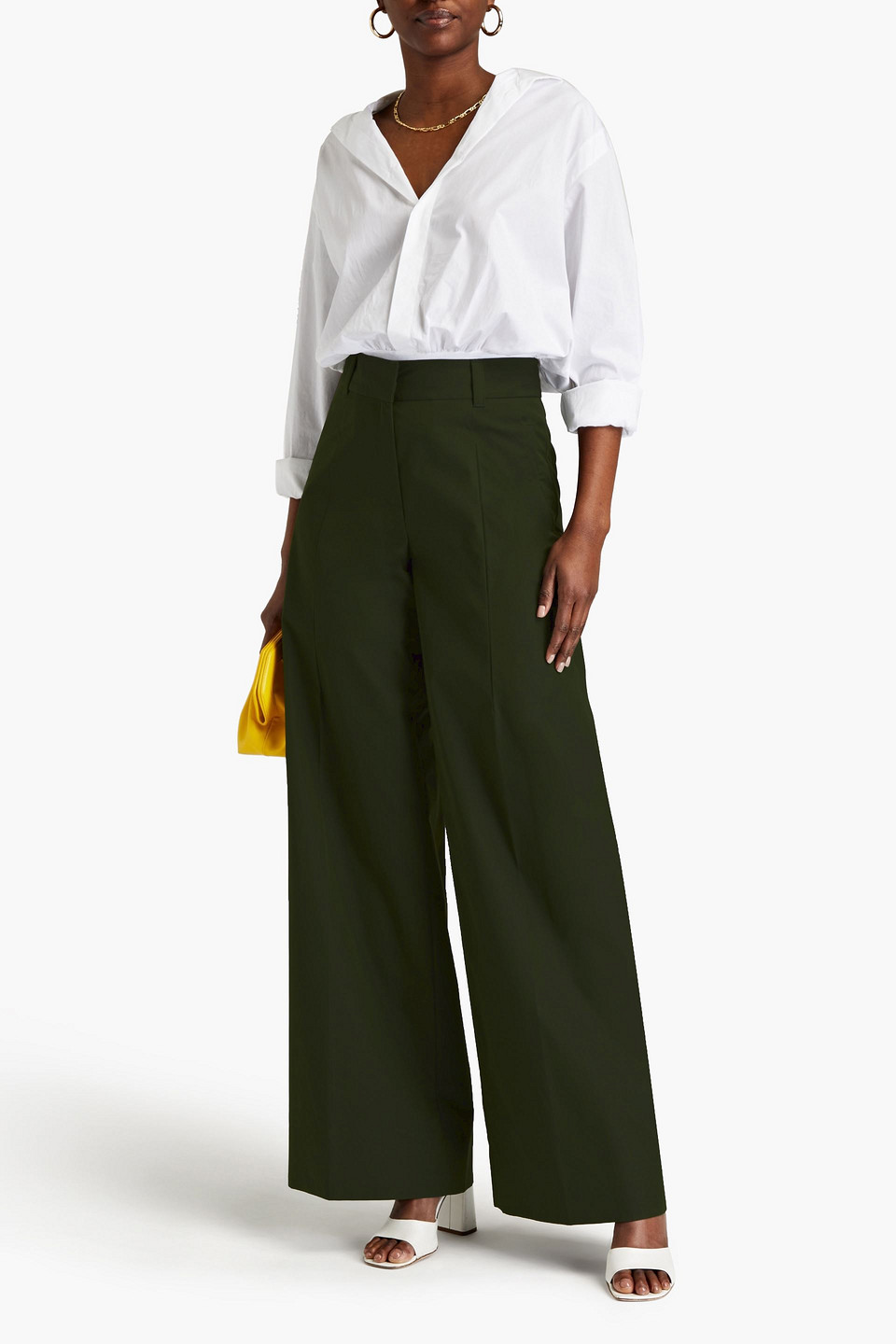 Shop Oscar De La Renta Cotton-blend Twill Wide-leg Pants In Forest Green