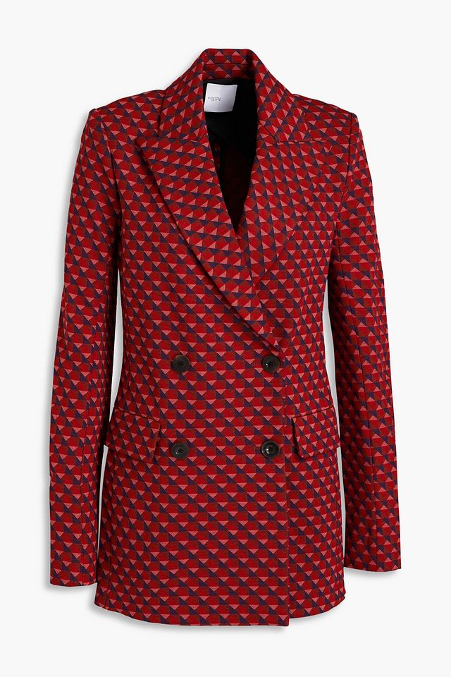 Double-breasted printed stretch-ponte blazer