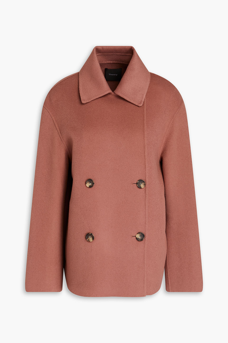 Theory Double-breasted Brushed Wool And Cashmere-blend Felt Coat In Pink