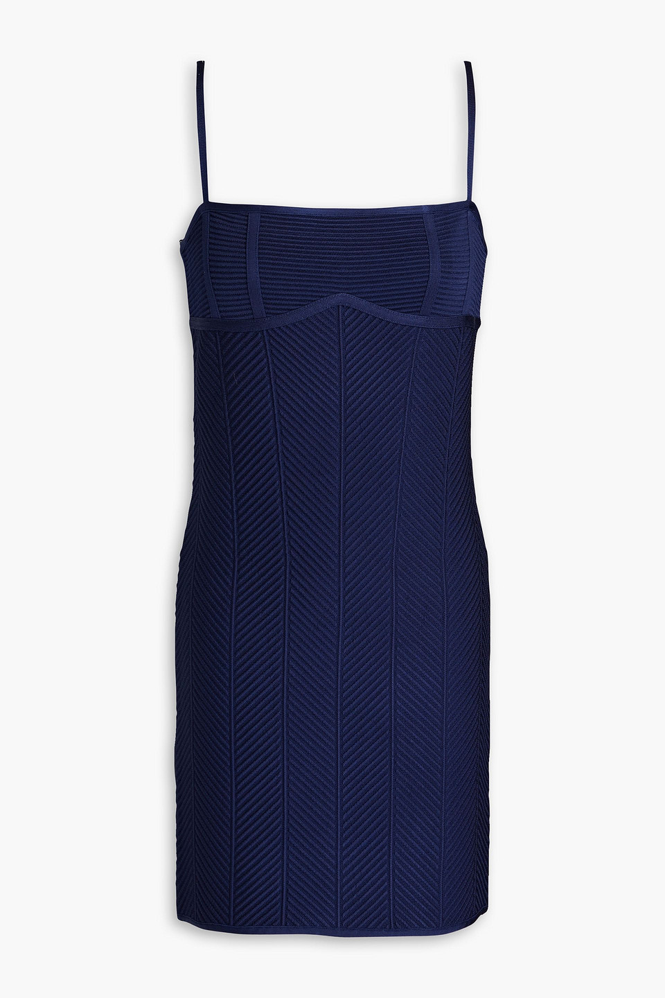 Herve Leger Ribbed Bandage Mini Dress In Navy