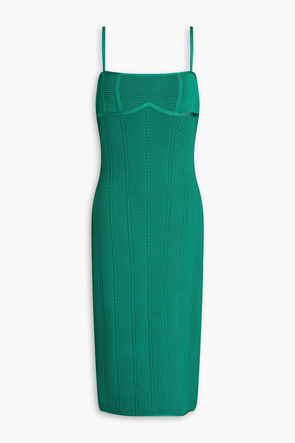 Herve Leger Ribbed Bandage Dress In Emerald