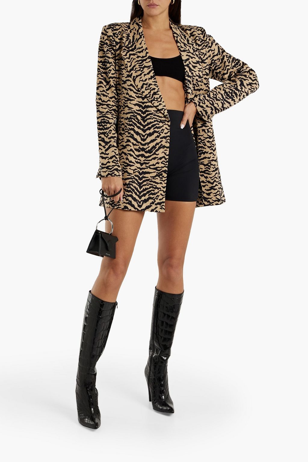 GOOD AMERICAN Double-breasted zebra-print Lyocell-twill blazer