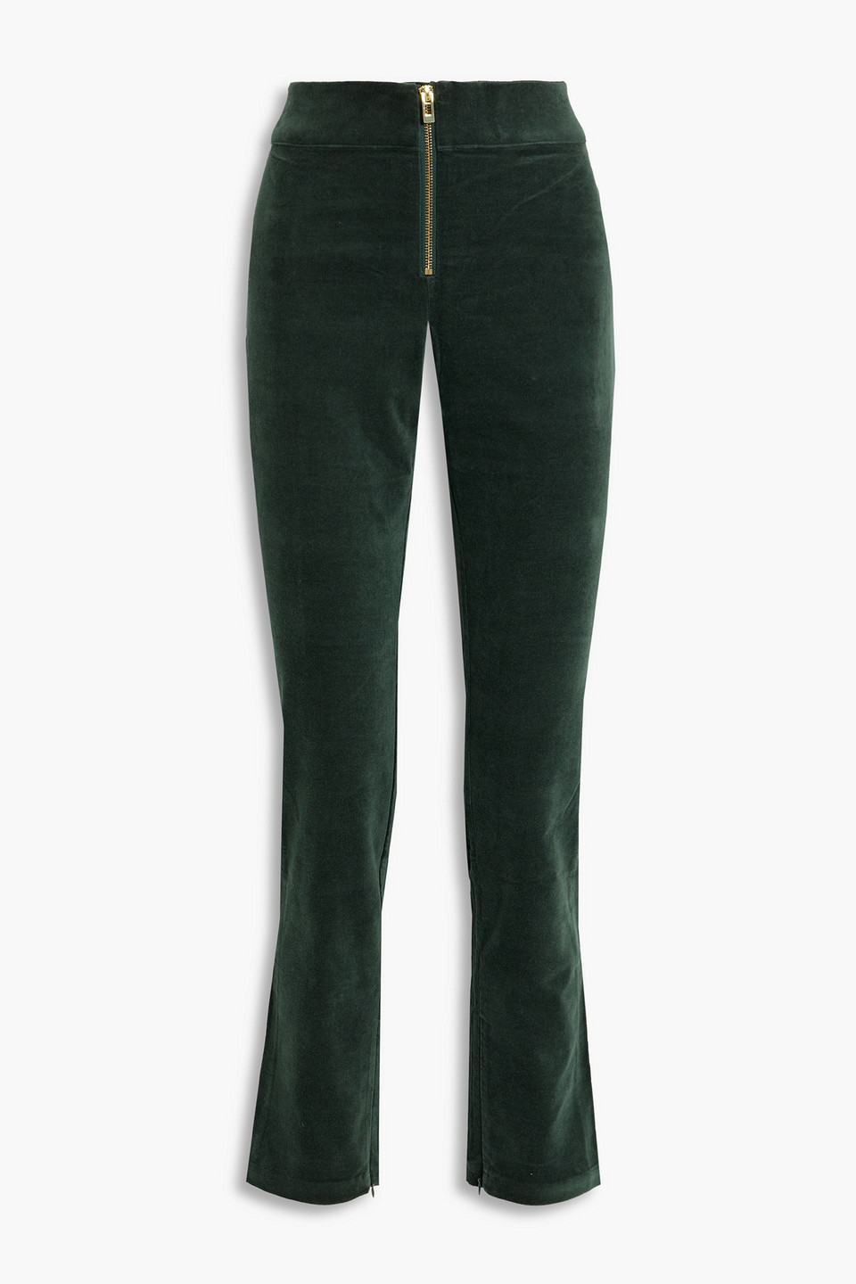 Good American Cotton-blend Velvet Bootcut Trousers In Dark Green