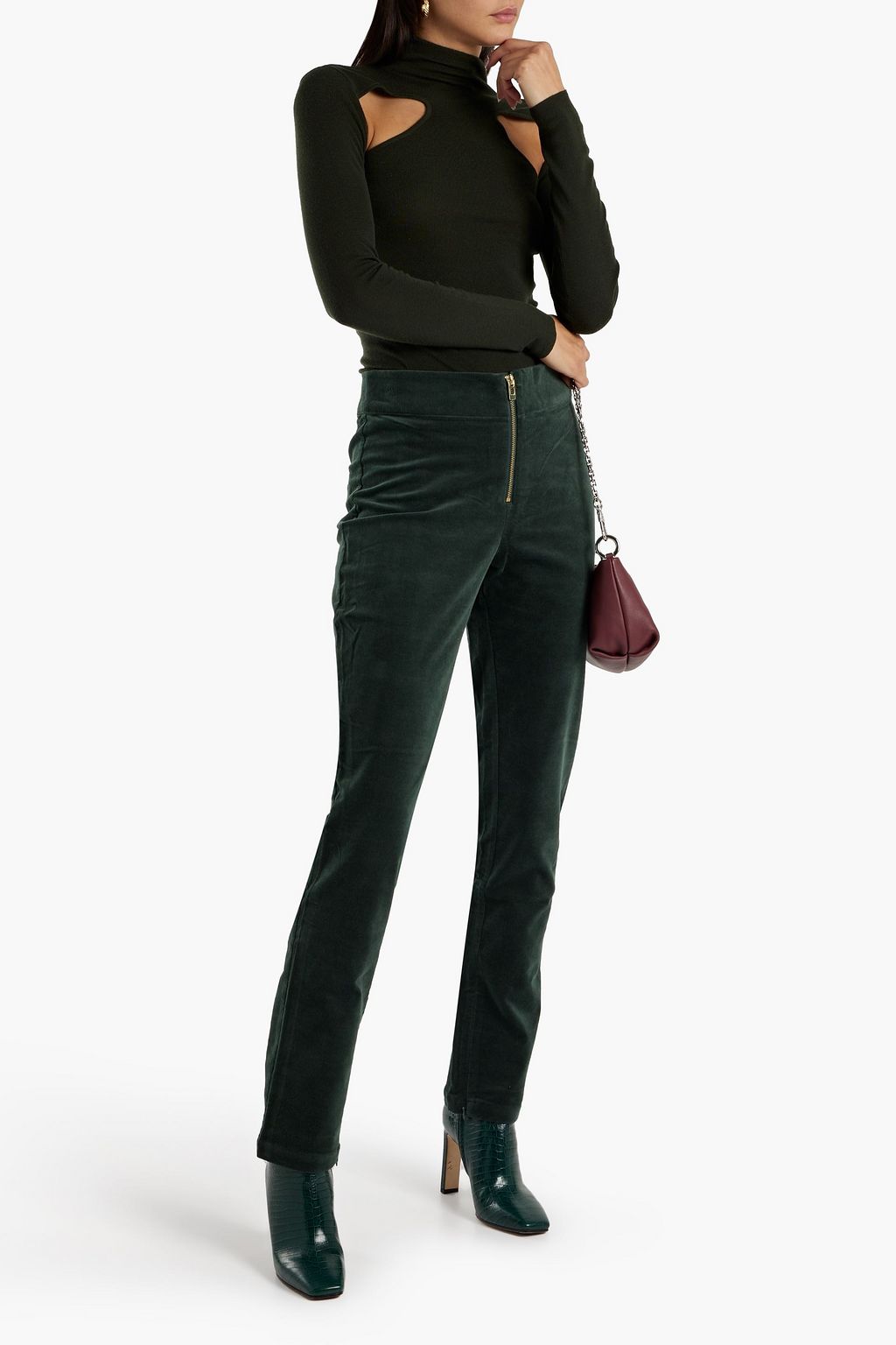 GOOD AMERICAN Cotton-blend velvet bootcut pants