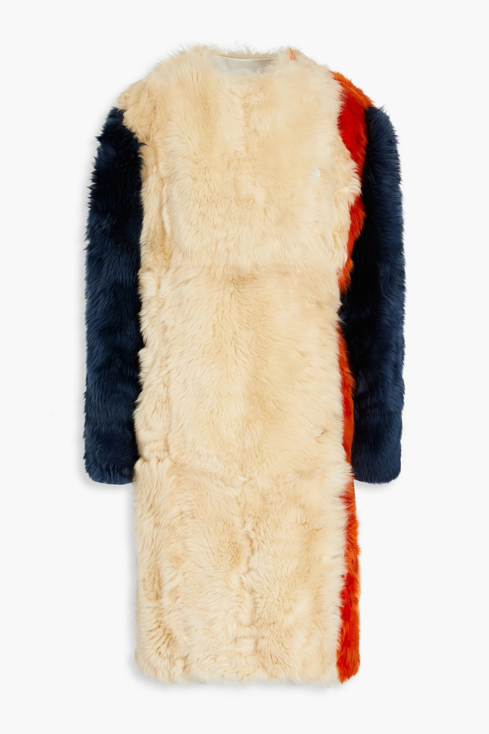 Bally Color-block Shearling Coat In Cream