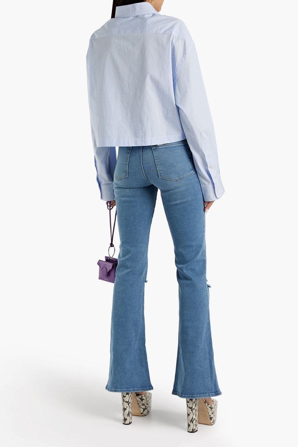 GOOD AMERICAN Good Legs distressed mid-rise flared jeans