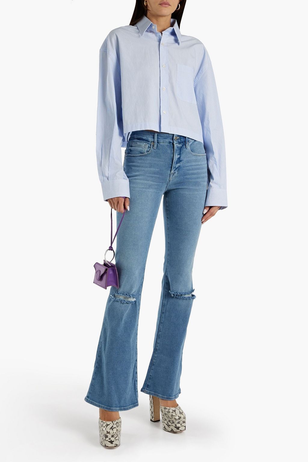 GOOD AMERICAN Good Legs distressed mid-rise flared jeans