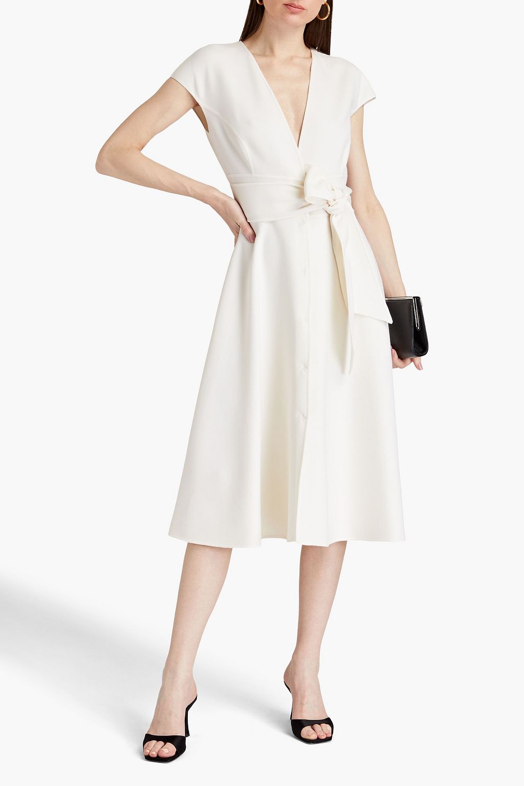 OSCAR DE LA RENTA Belted wool-blend crepe midi dress