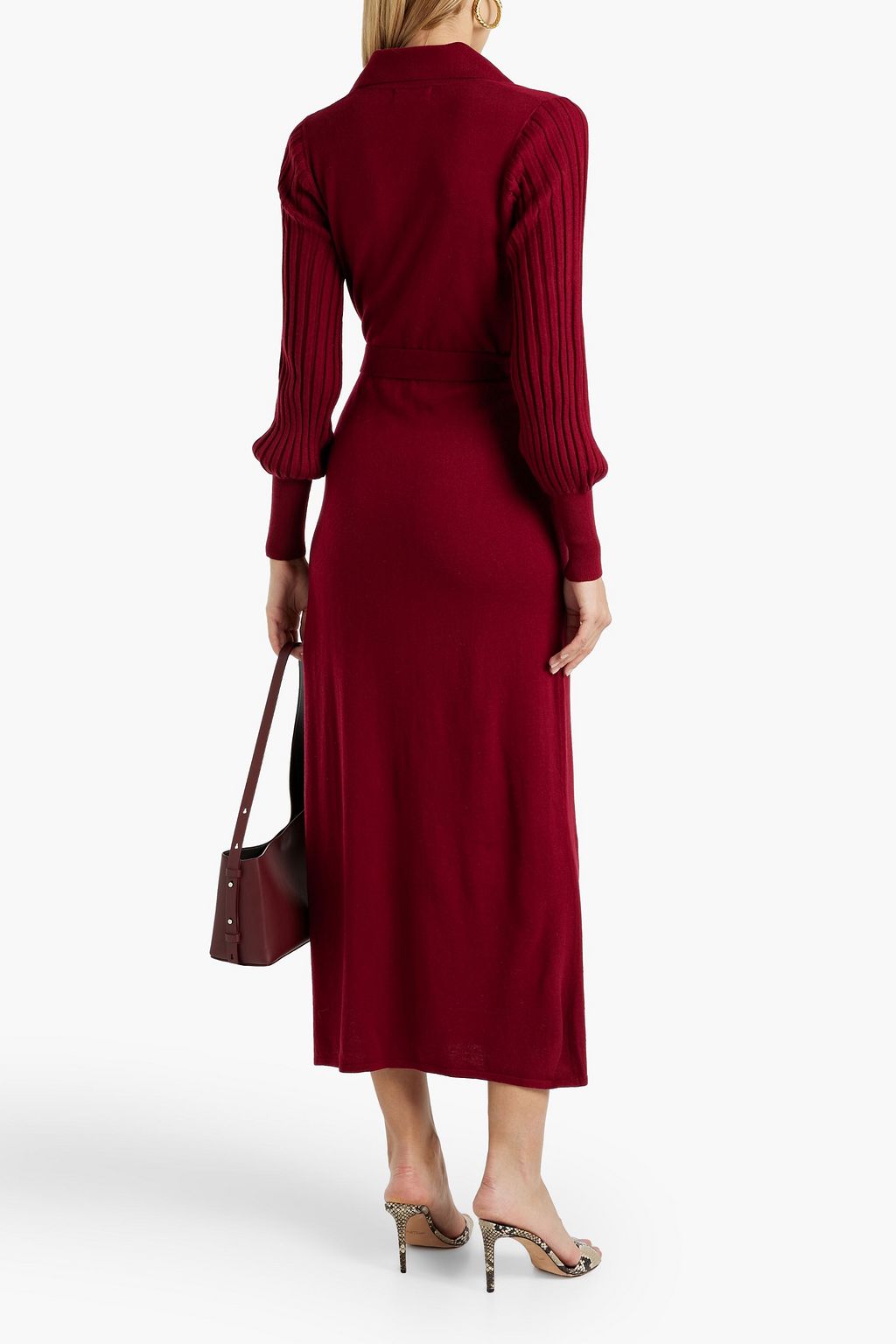 NICHOLAS Adeline belted ribbed wool and cottonblend midi dress THE