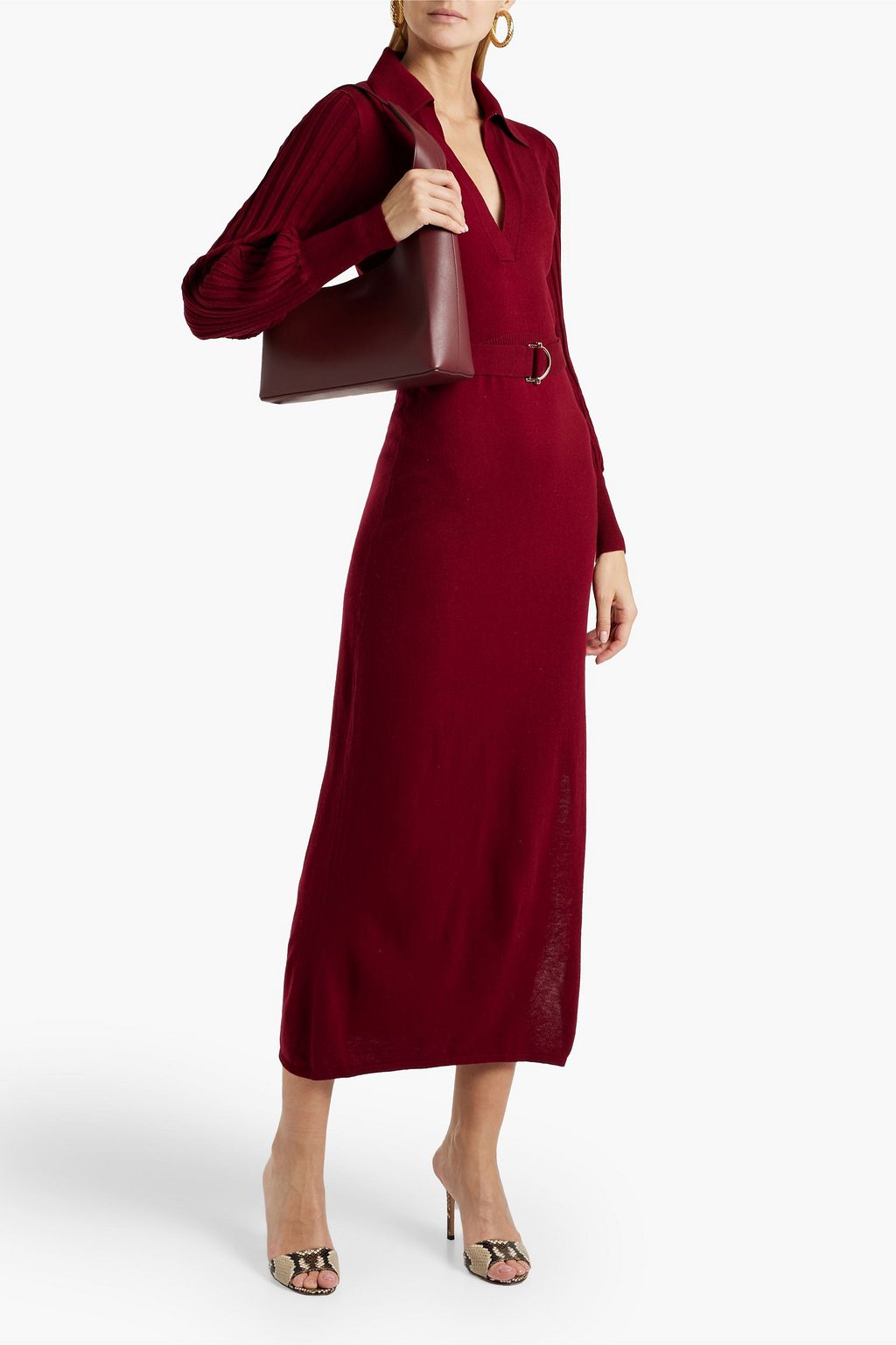 NICHOLAS Adeline belted ribbed wool and cottonblend midi dress THE