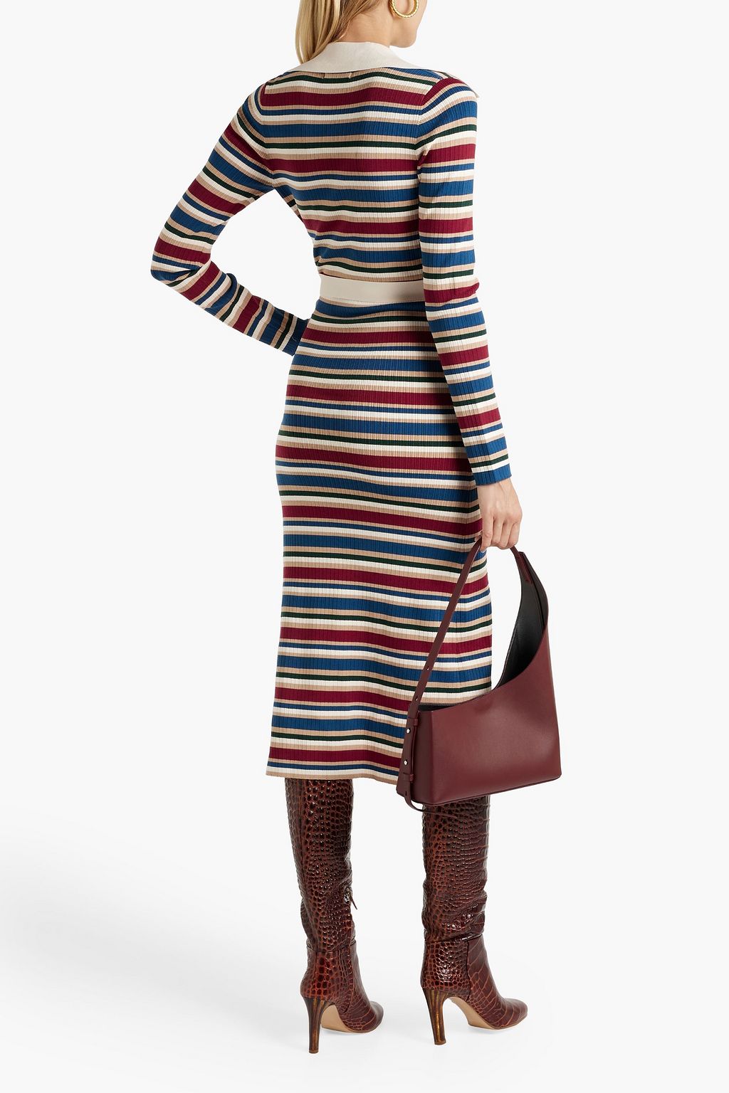 NICHOLAS Serilda wrapeffect striped ribbedknit midi dress THE