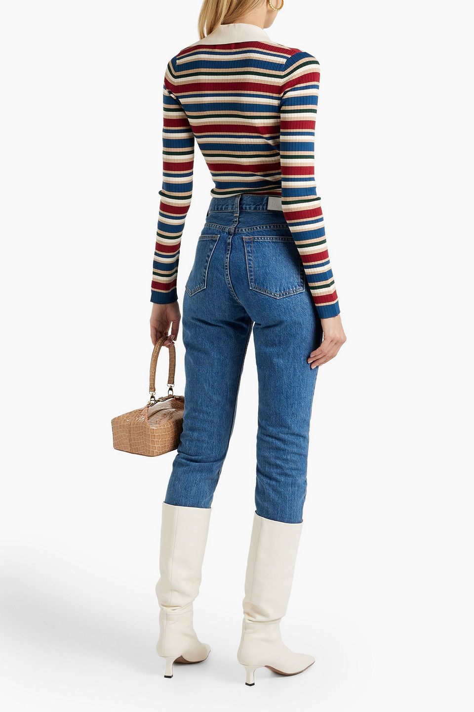 Shop Nicholas Ime Wrap-effect Striped Ribbed-knit Bodysuit In Multicolor