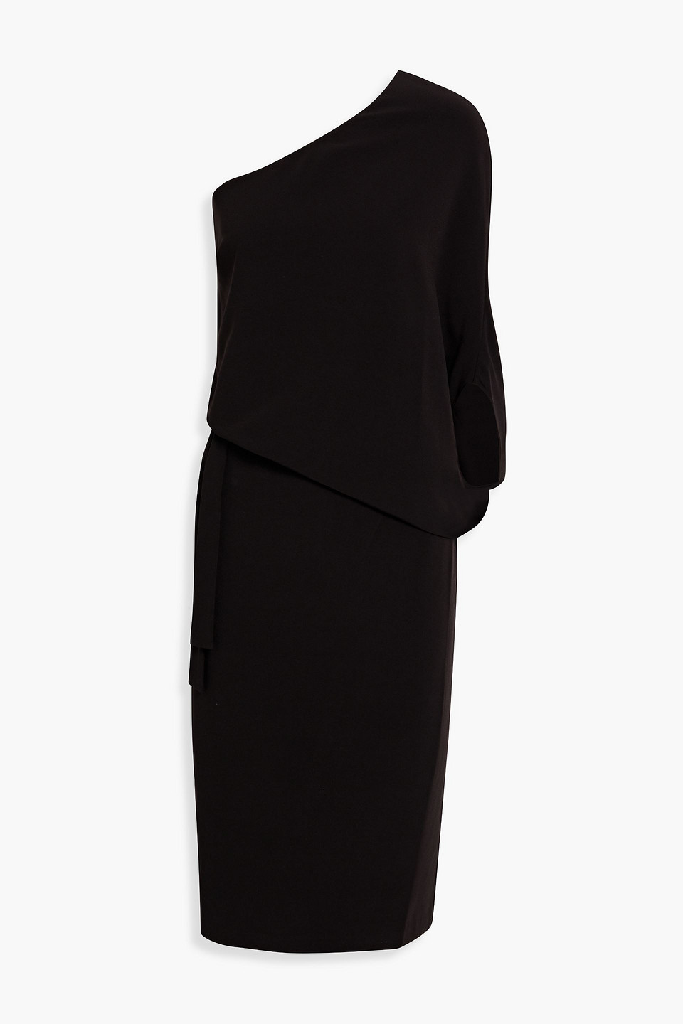 Halston Lois One-shoulder Draped Stretch-crepe Dress In Black