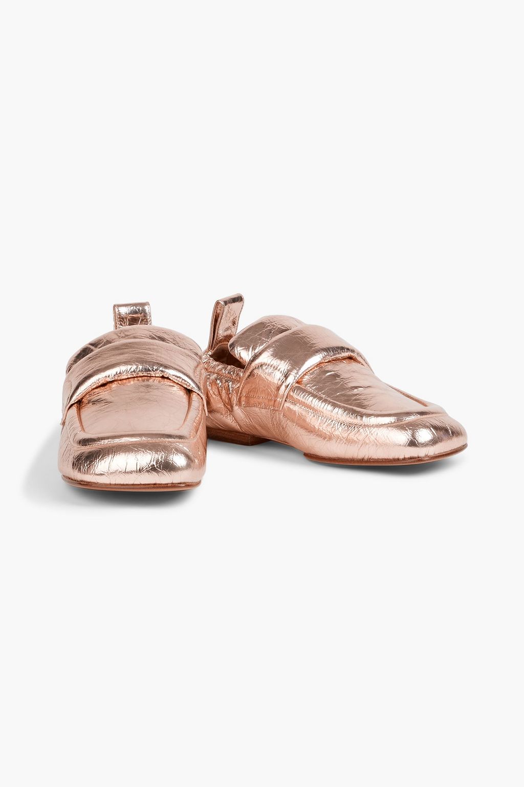 DRIES VAN NOTEN Metallic padded crinkled-leather loafers