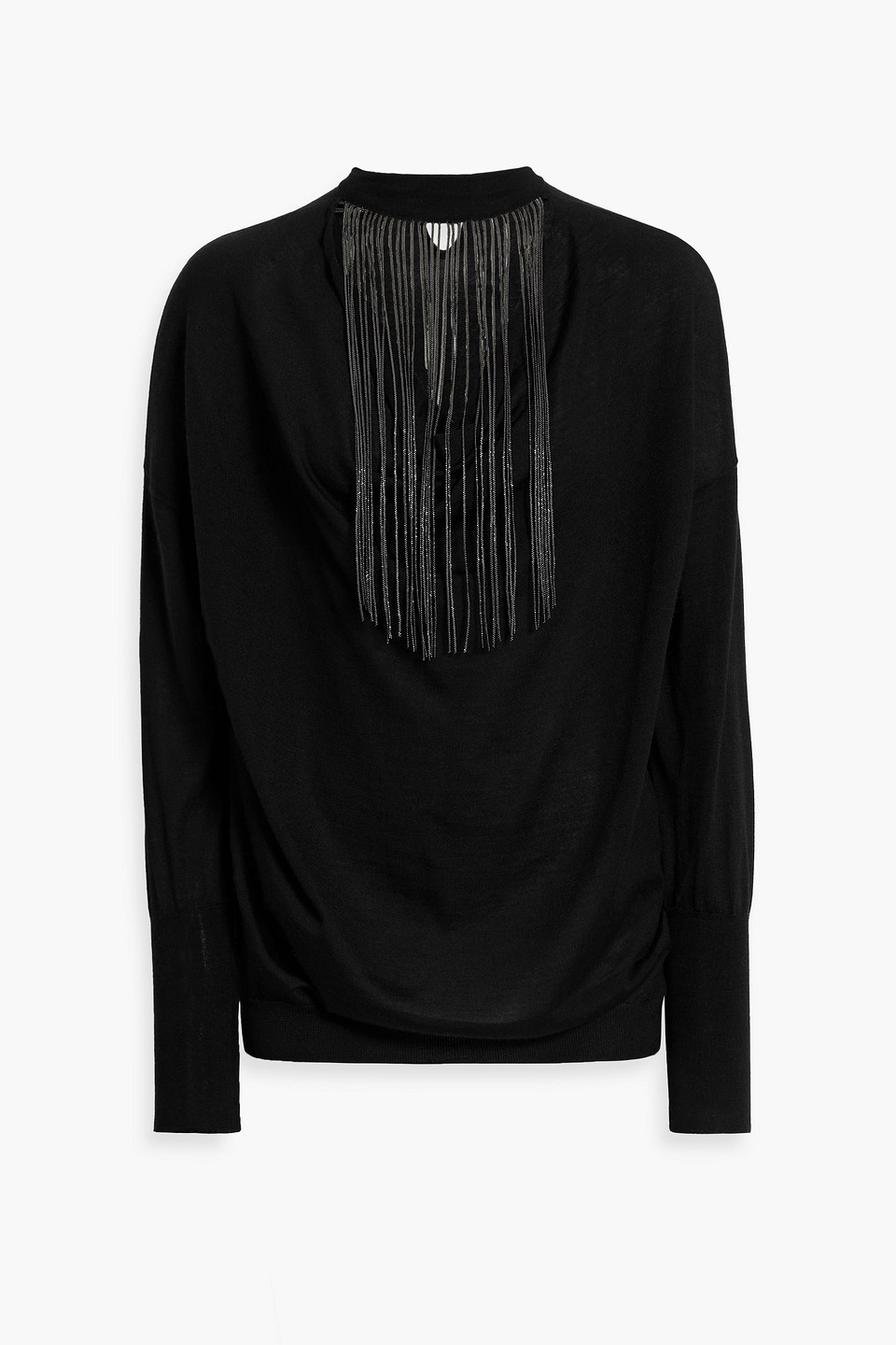 Brunello Cucinelli Bead-embellished Cutout Cashmere And Silk-blend Sweater In Black