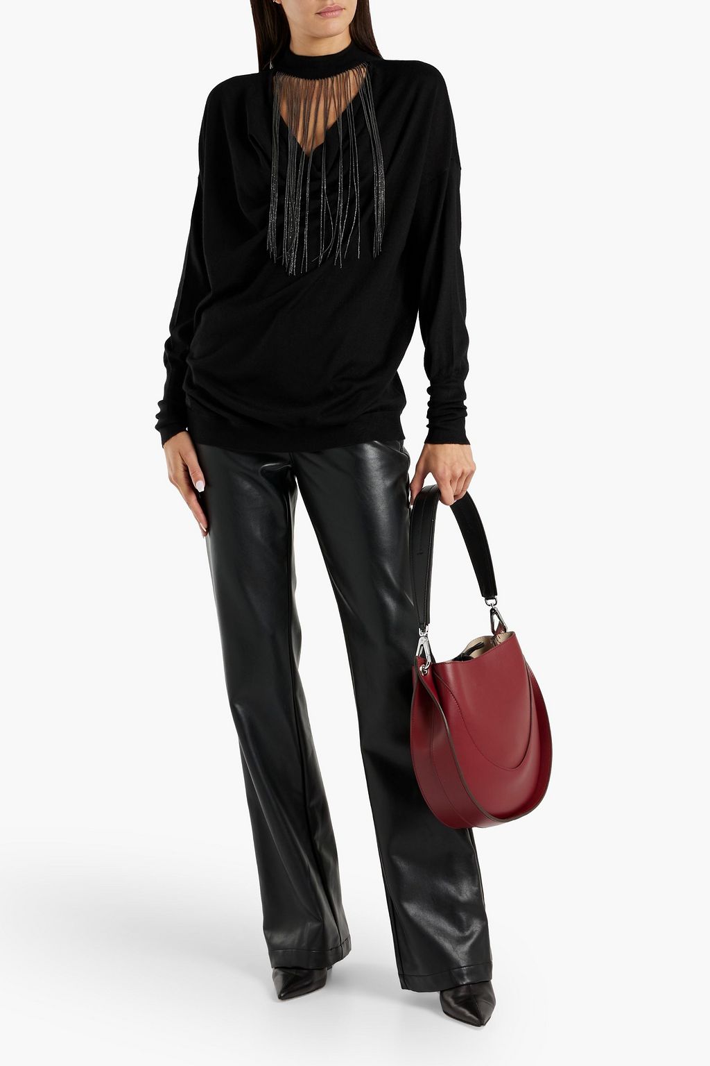 BRUNELLO CUCINELLI Bead-embellished cutout cashmere and silk-blend sweater
