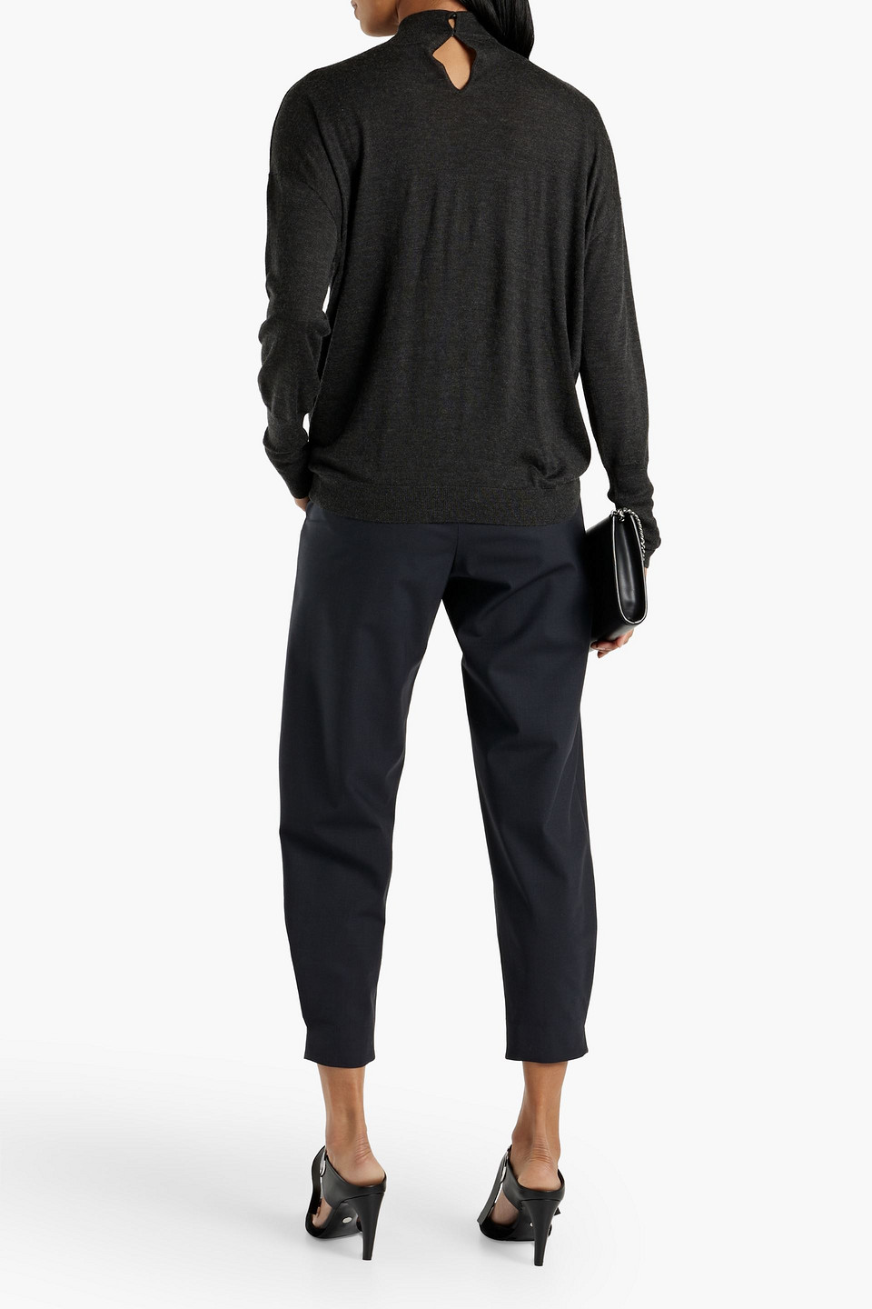 Brunello Cucinelli Bead-embellished Cutout Cashmere And Silk-blend Sweater In Dark Gray