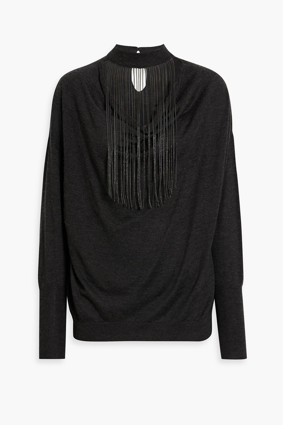 Brunello Cucinelli Bead-embellished Cutout Cashmere And Silk-blend Sweater In Dark Gray