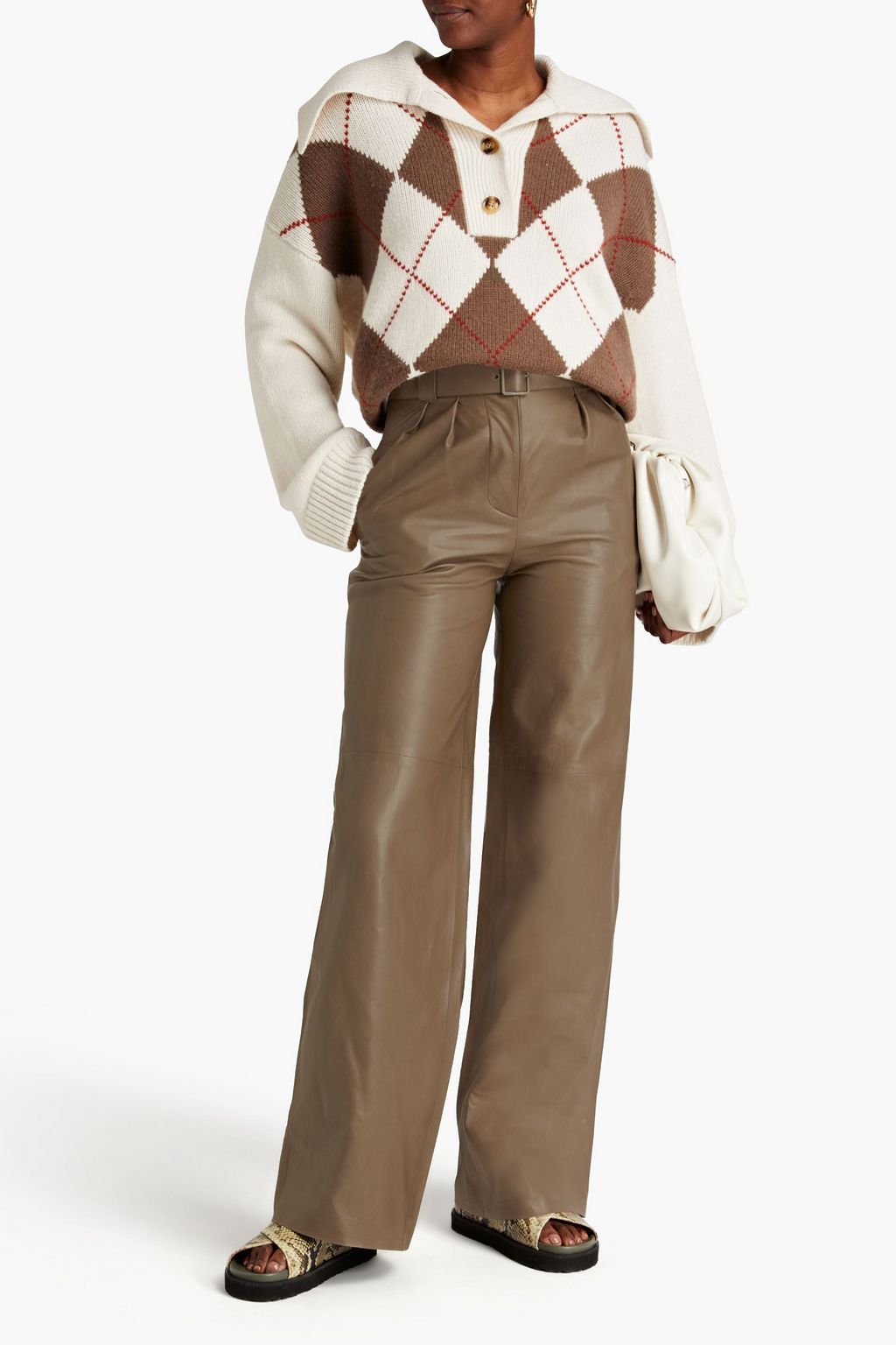 BALLY Plissierte Hose mit weitem Bein aus Leder mit Gürtel