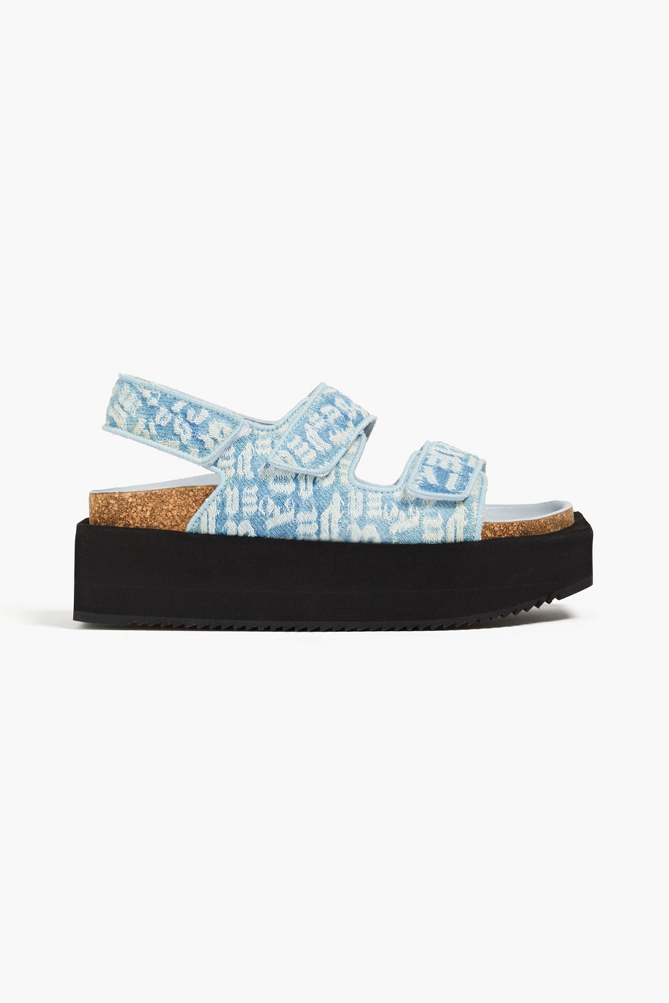 Palm Angels Logo Canvas Dual Band Sporty Sandals In Light Denim