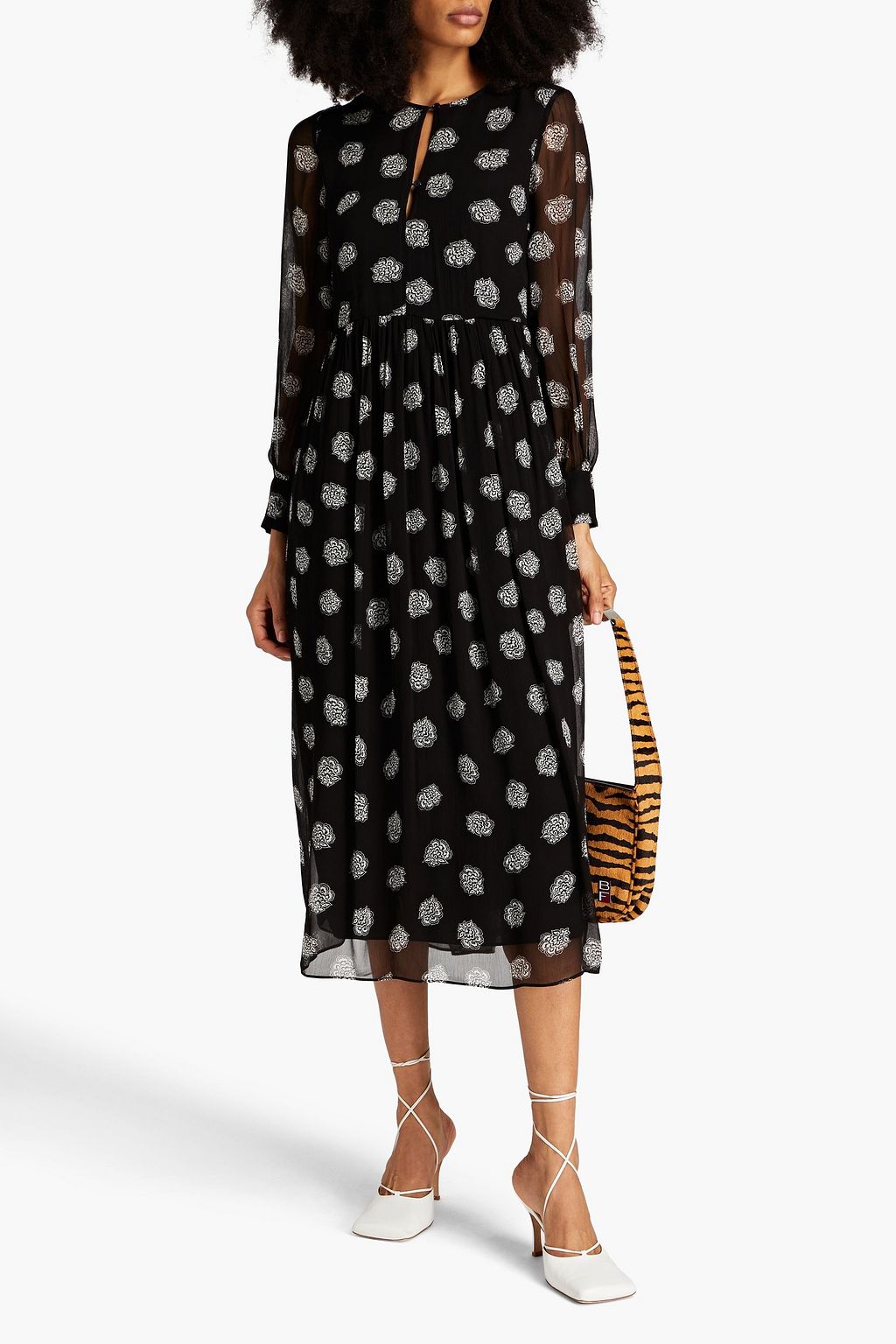 BAUM UND PFERDGARTEN Allix gathered printed crepon midi dress