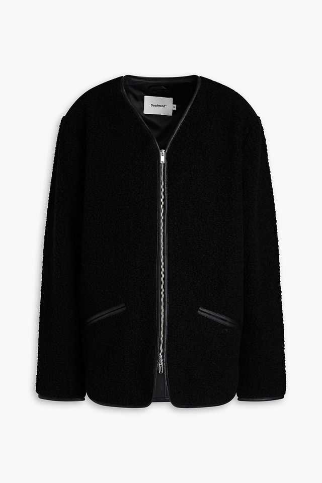 Liner leather-trimmed faux shearling jacket