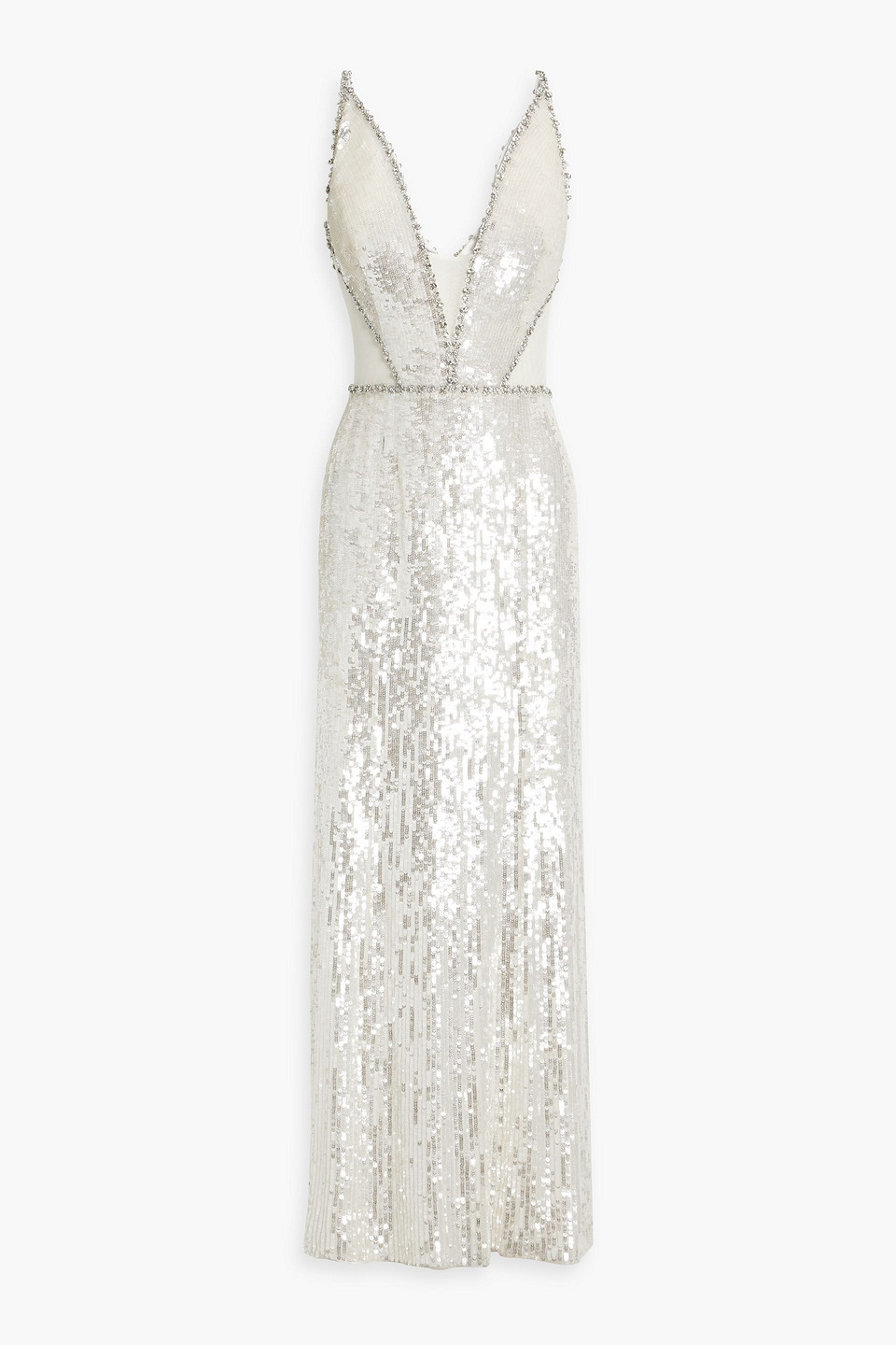 Jenny Packham Amara Sequin-embellished Sleeveless Gown In Platinum