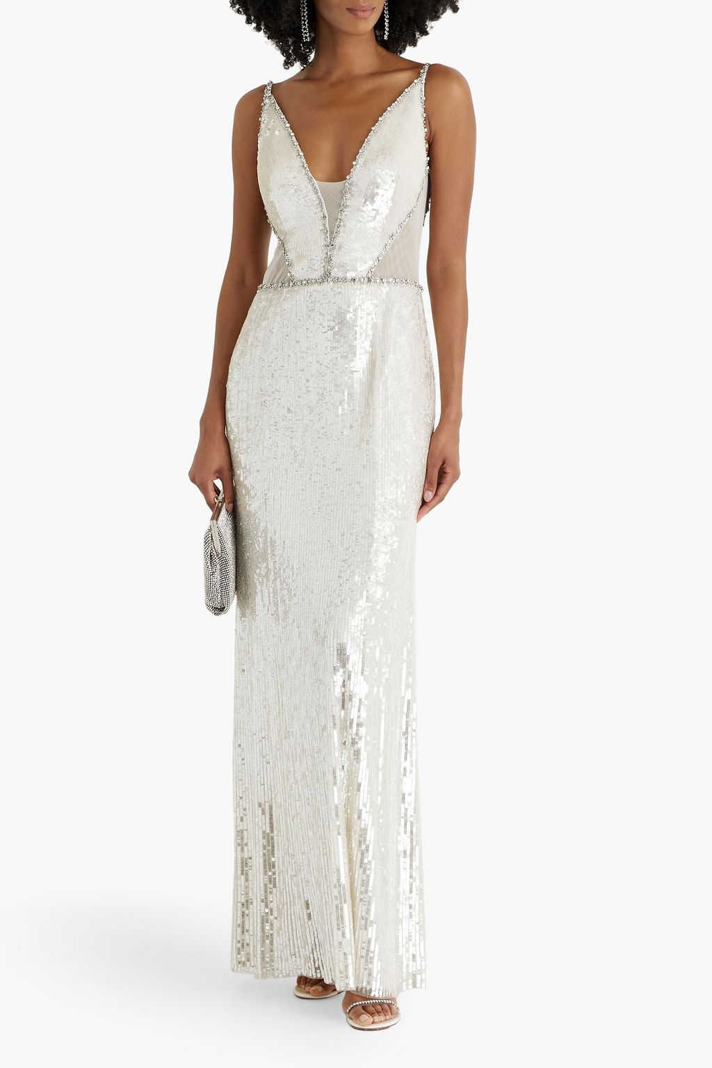 JENNY PACKHAM فستان سهرة "أمارا" من التول بأقراص برّاقة ومزين بالكريستال