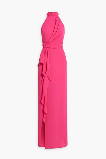 HALSTON クレープ ロングドレス ドレープ入り
