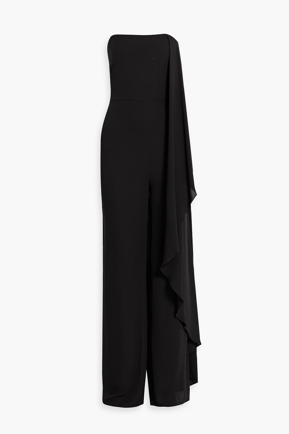 Halston Strapless Draped Crepe Wide-leg Jumpsuit In Black