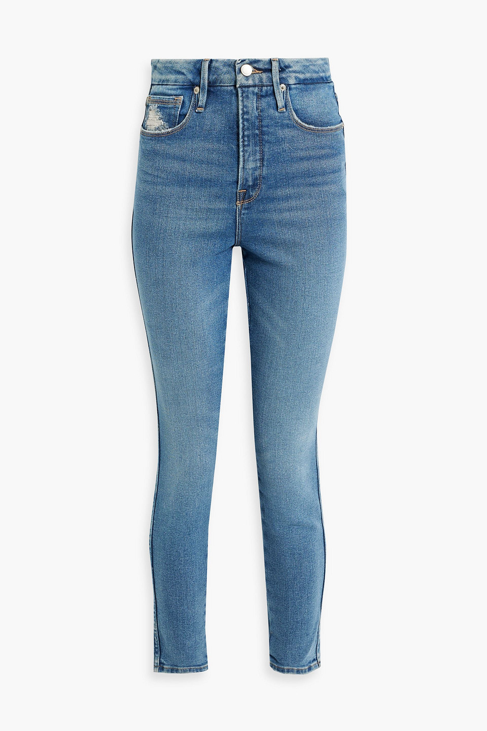 good american - good curve distressed high-rise skinny jeans - blue - 24